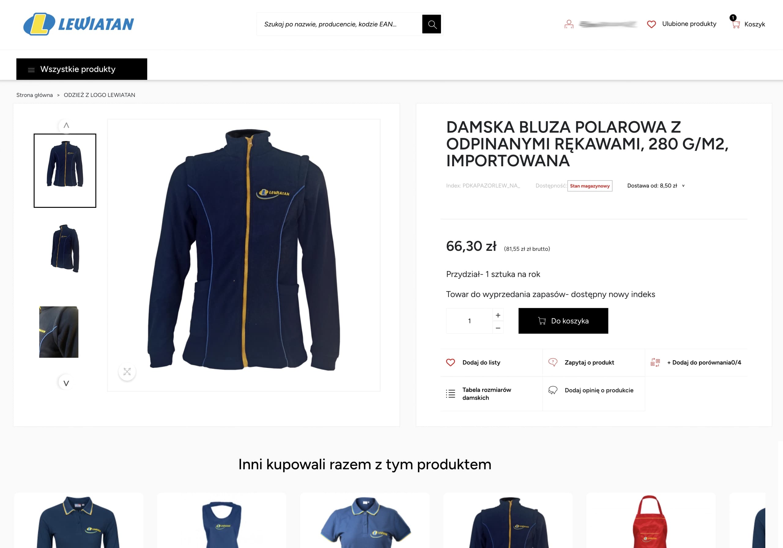 Damska bluza polarowa z odpinanymi rękawami w granatowym kolorze ze złotym zamkiem i logo Lewiatan